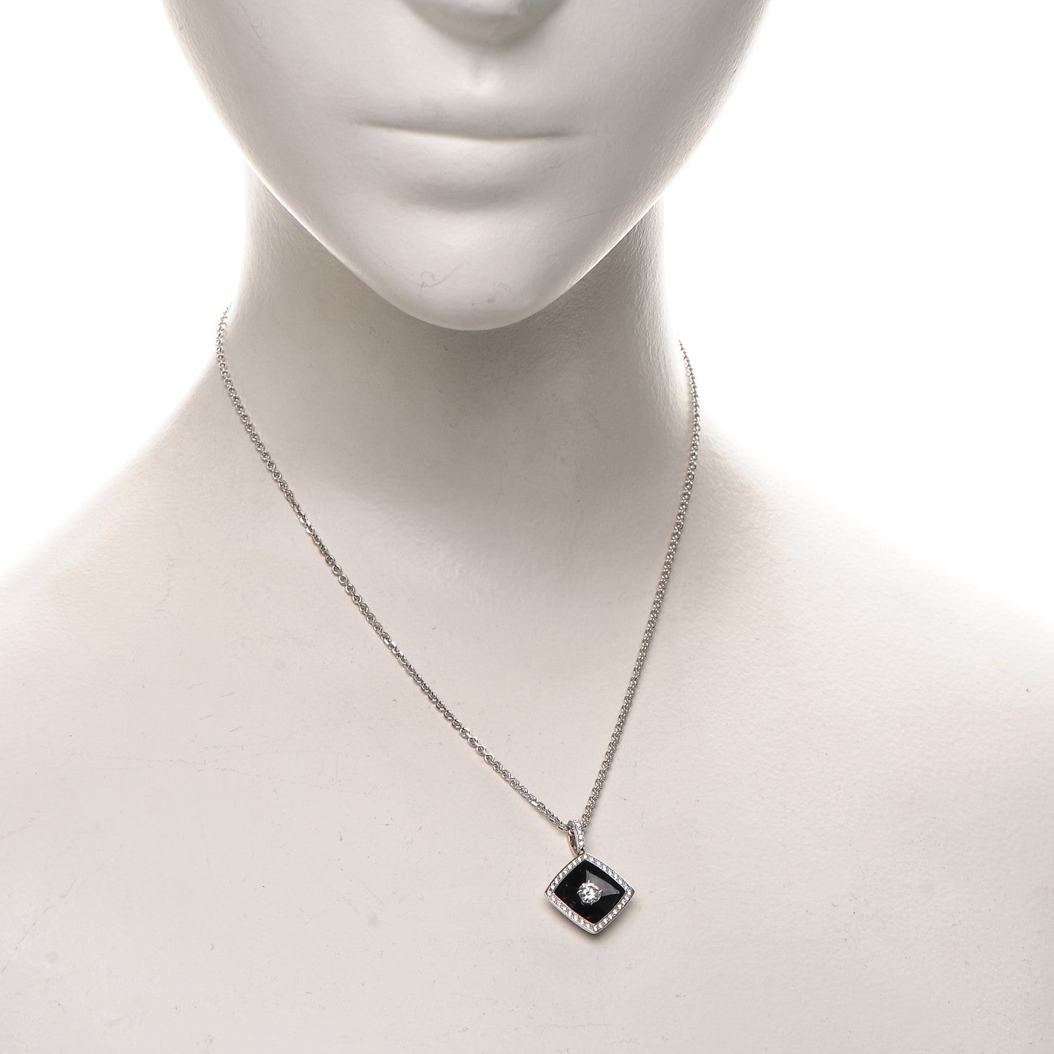 Chanel 18K White Gold Diamond Ceramic Pendant Necklace Black 2 of 5
