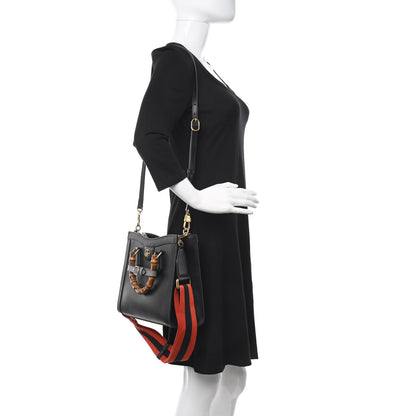 Gucci Textured Dollar Calfskin Web Small Diana Tote Bag Black Dusty Grey 2 of 8