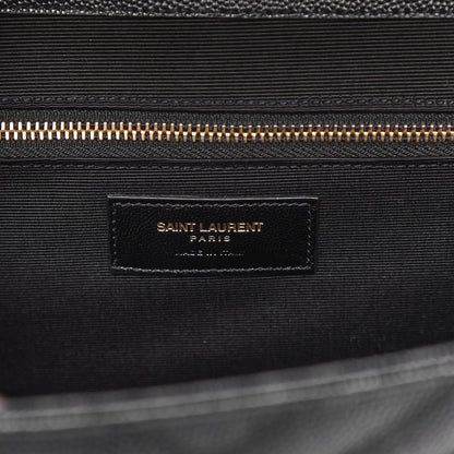 Saint Laurent Grain De Poudre Matelasse Chevron Large Monogram Satchel Black 6 of 8