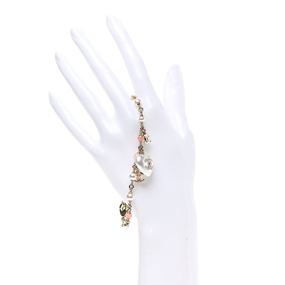 Chanel Pearl Crystal CC Heart Bracelet Pearly White Pink Gold 2 of 5