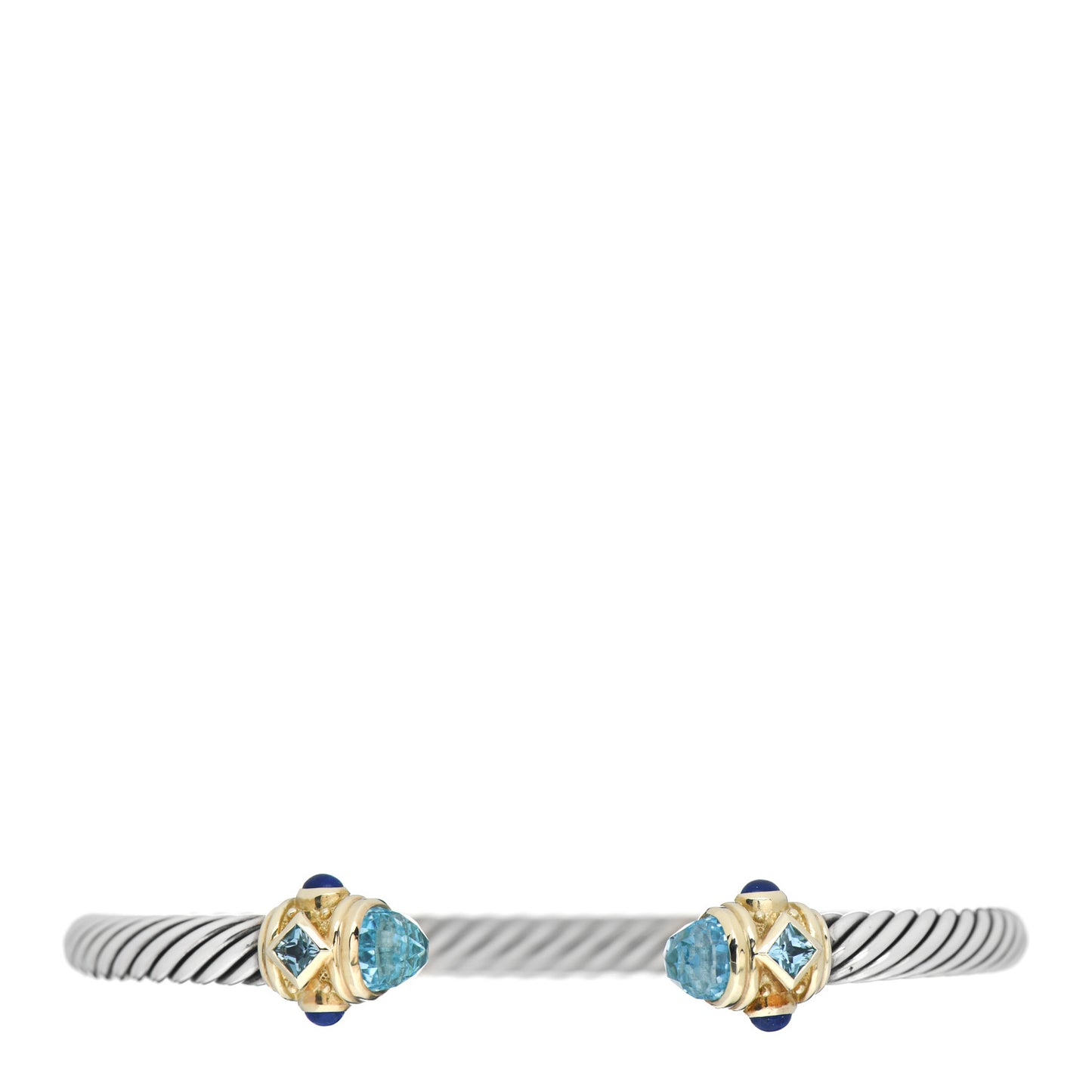 Sterling Silver 14K Yellow Gold Blue Topaz Lapis Lazuli 5mm Cable Renaissance Bracelet
