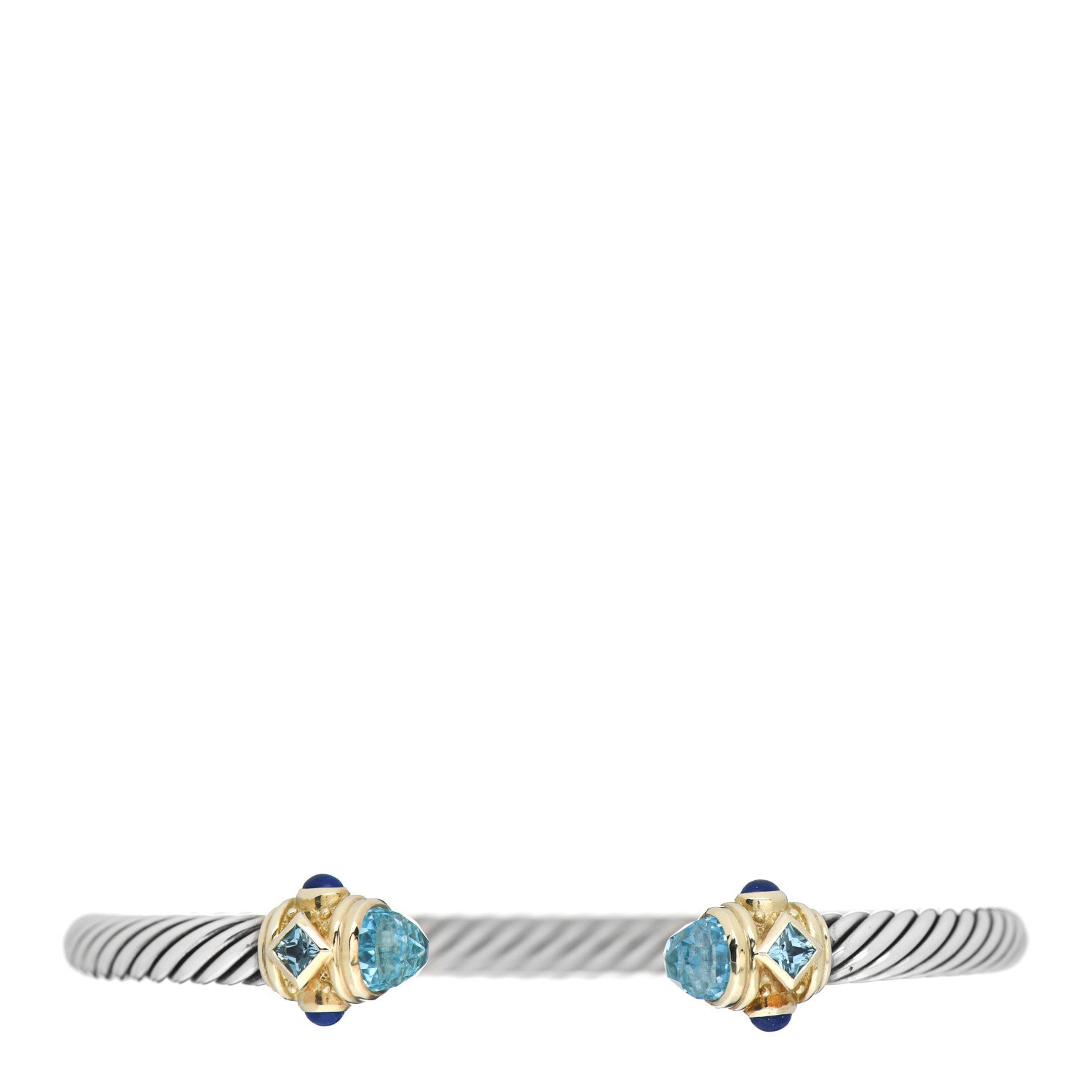 David Yurman Sterling Silver 14K Yellow Gold Blue Topaz Lapis Lazuli 5mm Cable Renaissance Bracelet 1 of 4