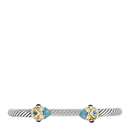 David Yurman Sterling Silver 14K Yellow Gold Blue Topaz Lapis Lazuli 5mm Cable Renaissance Bracelet 1 of 4