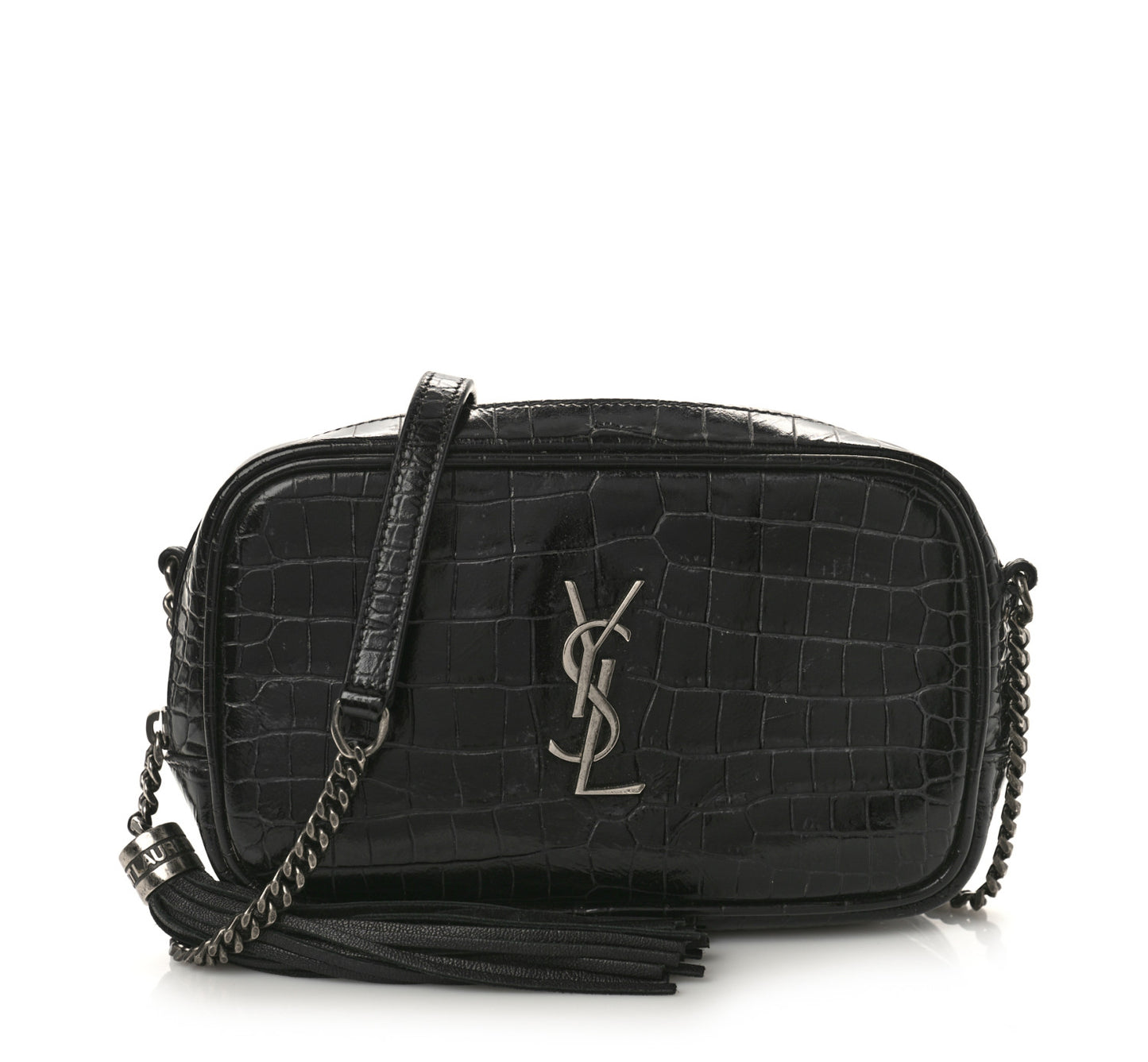 Calfskin Crocodile Embossed Monogram Mini Lou Camera Bag Black