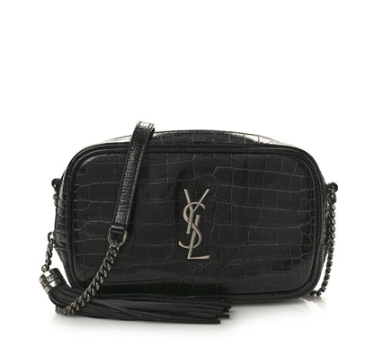 Saint Laurent Calfskin Crocodile Embossed Monogram Mini Lou Camera Bag Black 1 of 10