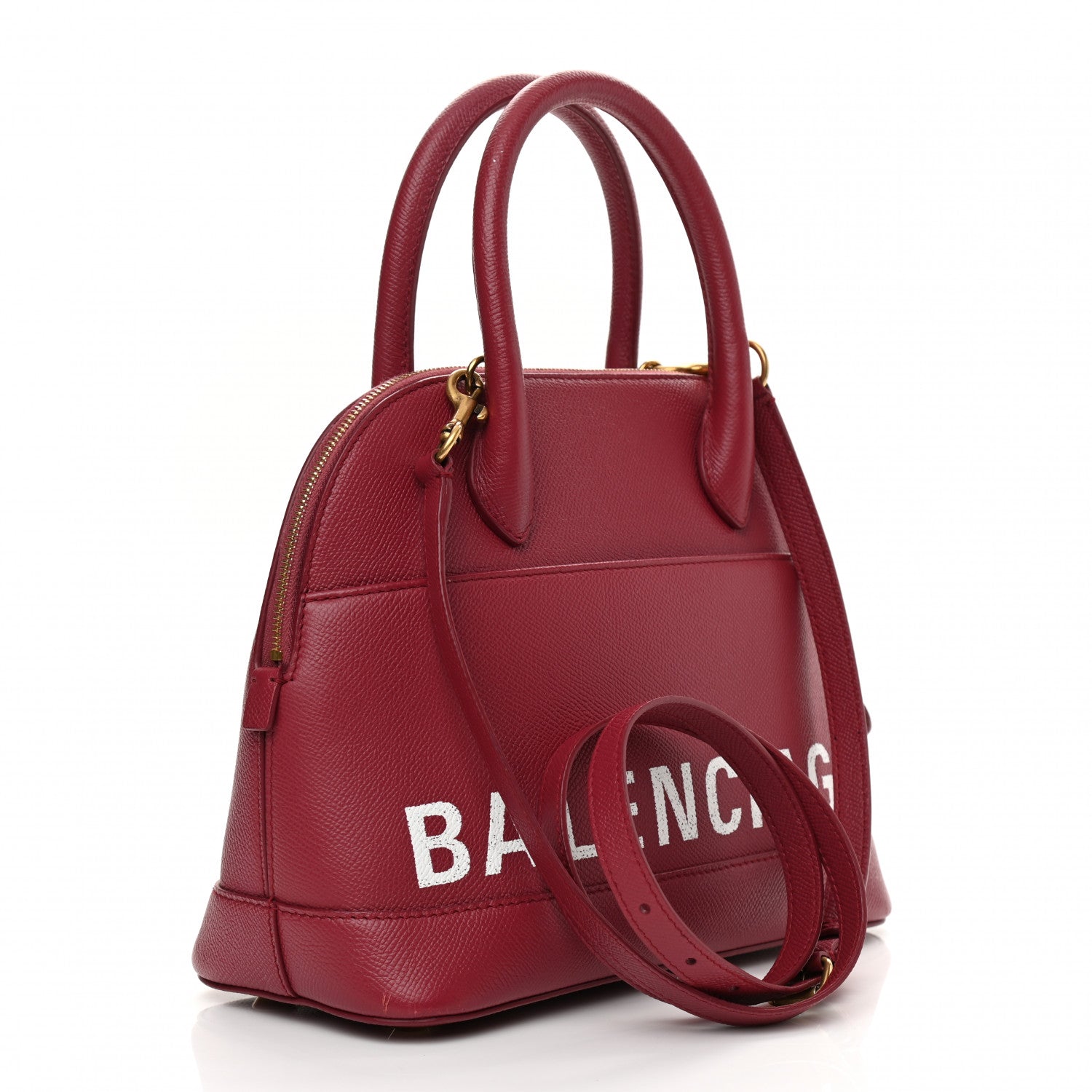 Balenciaga Signature Grained Calfskin Logo S Ville Top Handle Bag Rouge Grenat White 3 of 13