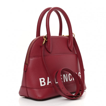 Balenciaga Signature Grained Calfskin Logo S Ville Top Handle Bag Rouge Grenat White 3 of 13