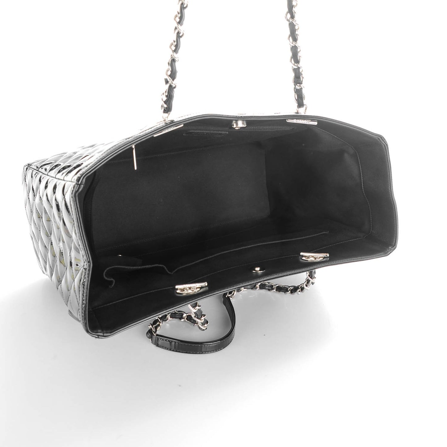 Patent Quilted Large Coco Shine Shopping Tote Black