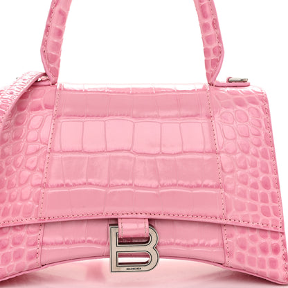 Balenciaga Shiny Calfskin Crocodile Embossed Small Hourglass Top Handle Bag Candy Pink 10 of 12