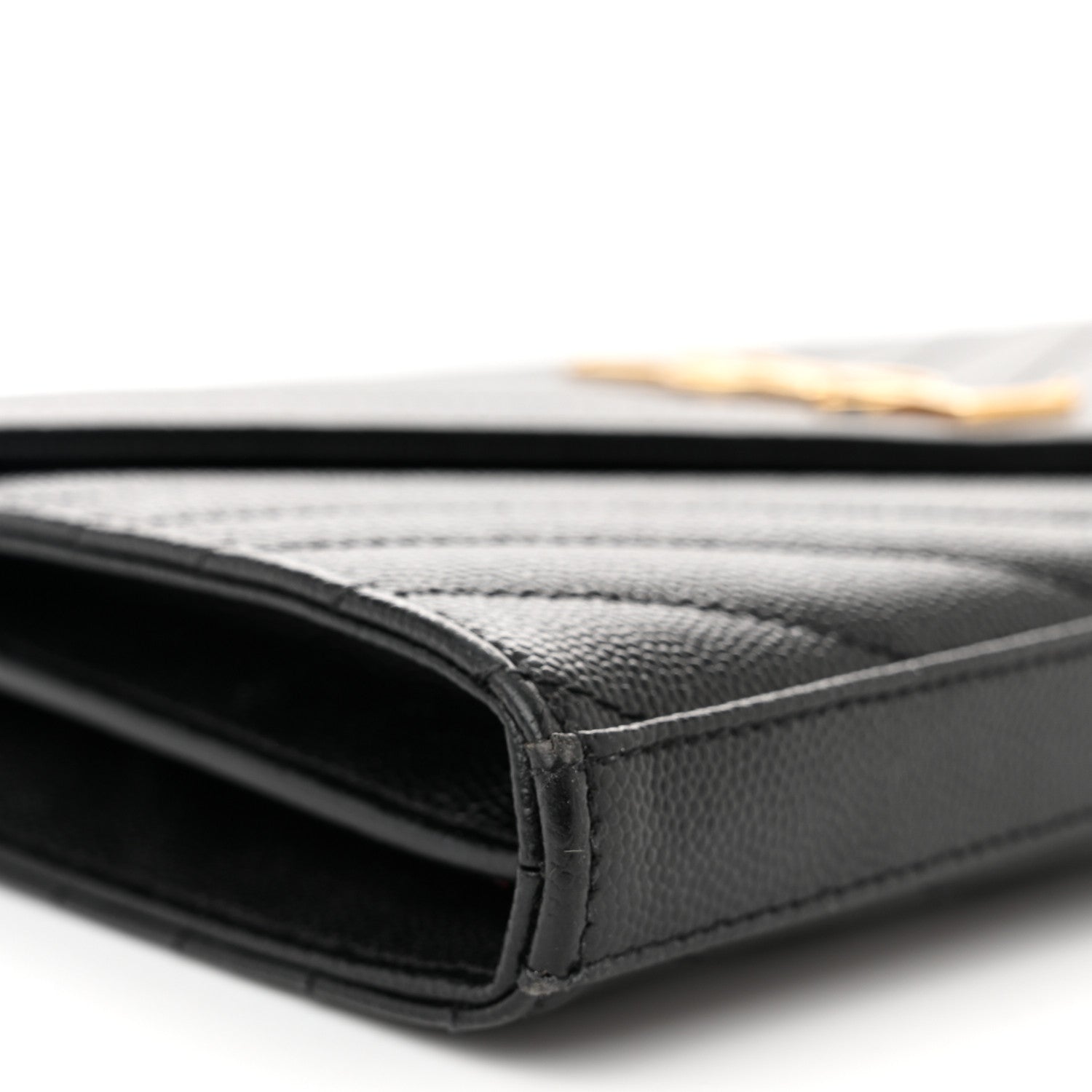 Saint Laurent Grain De Poudre Matelasse Chevron Monogram Chain Wallet Black 9 of 10