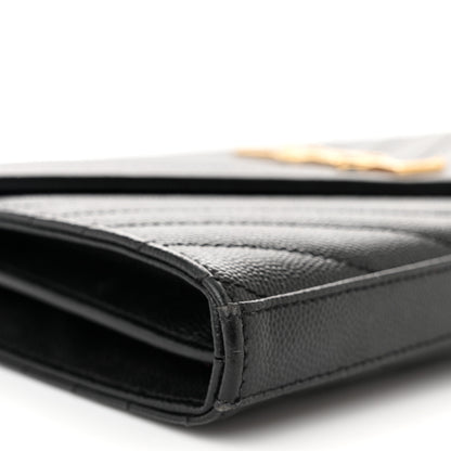 Saint Laurent Grain De Poudre Matelasse Chevron Monogram Chain Wallet Black 9 of 10