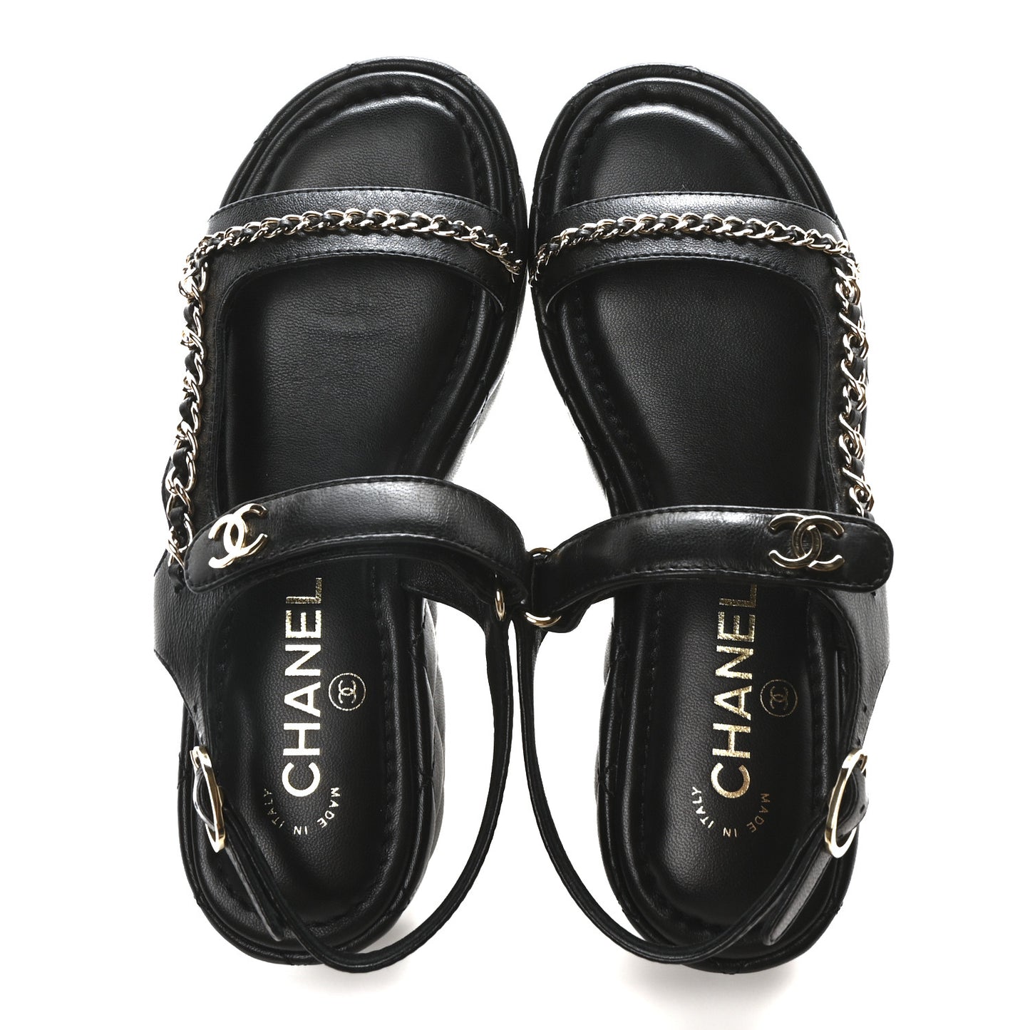 Lambskin Quilted Chain CC Platform Sandals 37.5 Black