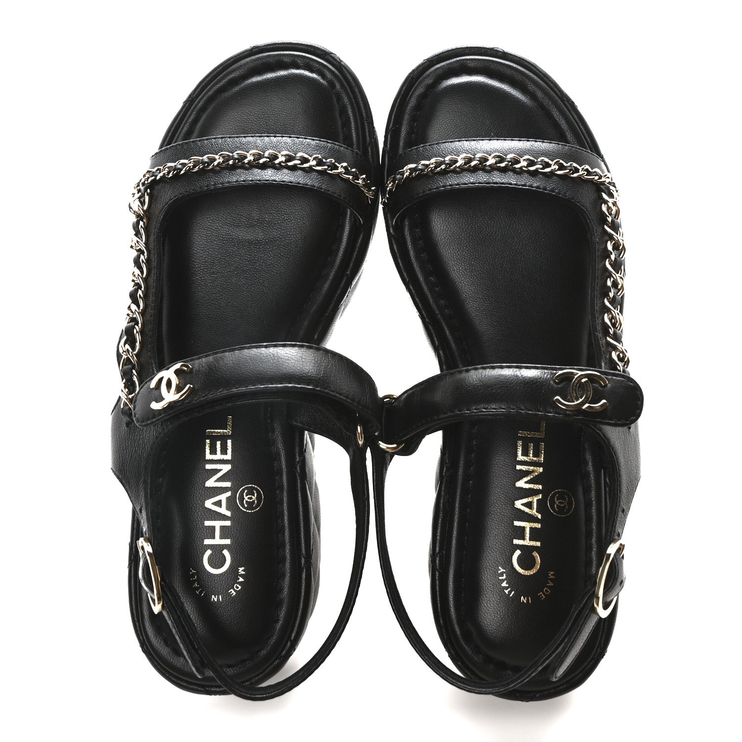 Chanel Lambskin Quilted Chain CC Platform Sandals 37.5 Black 2 of 9