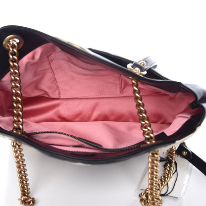 Gucci Calfskin Matelasse Medium GG Marmont Open Top Shoulder Bag Black White 5 of 9