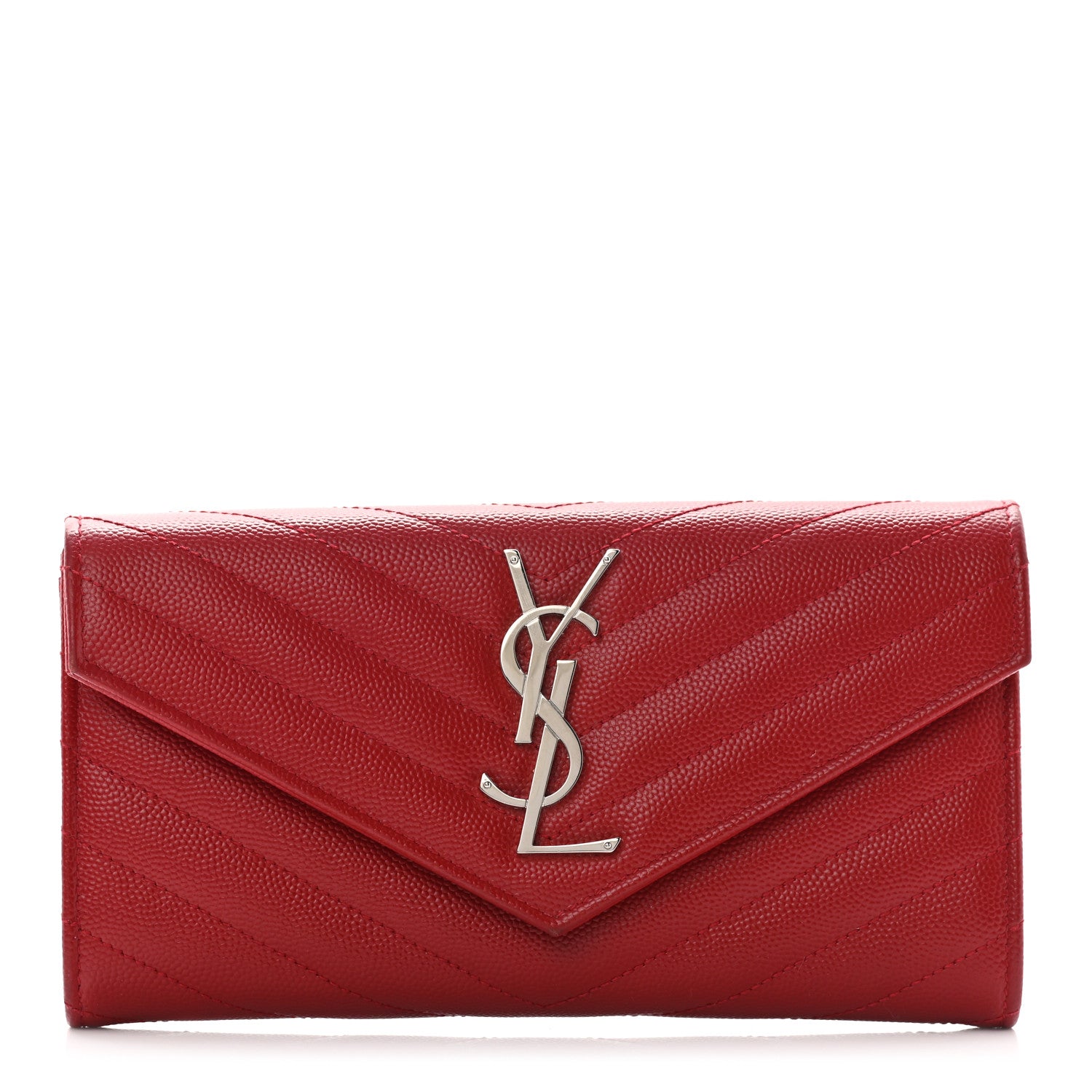 Saint Laurent Grain De Poudre Matelasse Chevron Monogram Flap Wallet Red 1 of 6
