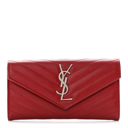 Saint Laurent Grain De Poudre Matelasse Chevron Monogram Flap Wallet Red 1 of 6