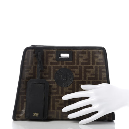 Fendi Glazed Fabric Vitello Century FF 1974 Stamp Patch Mini Peekaboo Defender Cover Mogano Panna Black 2 of 10