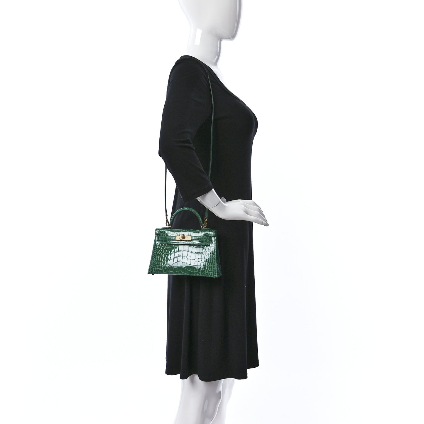 Shiny Alligator Mini Kelly Sellier 20 Vert Emeraude