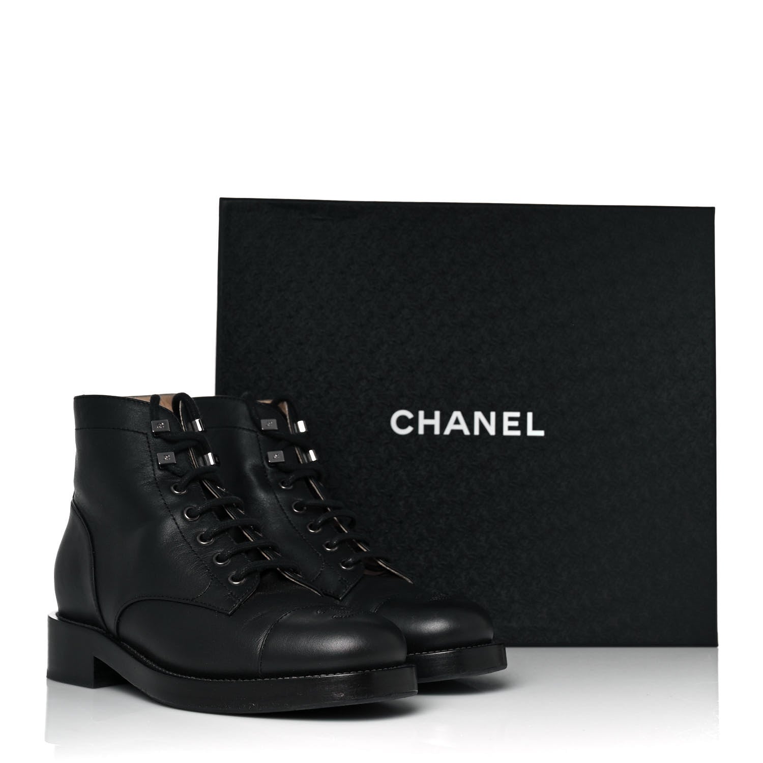 Chanel Calfskin Lace Up CC Short Boots 37 Black 9 of 9