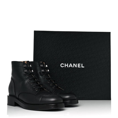 Chanel Calfskin Lace Up CC Short Boots 37 Black 9 of 9