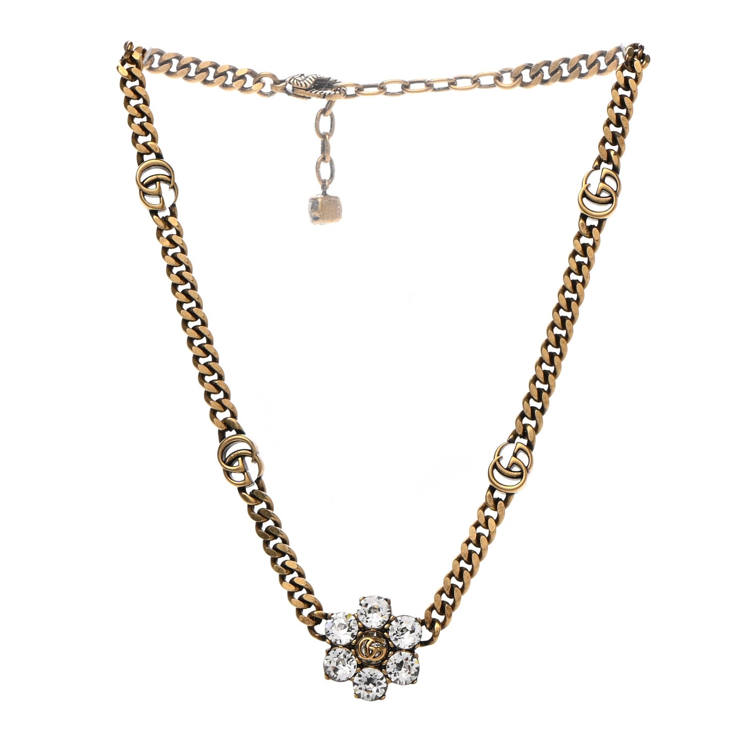 Crystal Embellished Double G Necklace Aged Gold