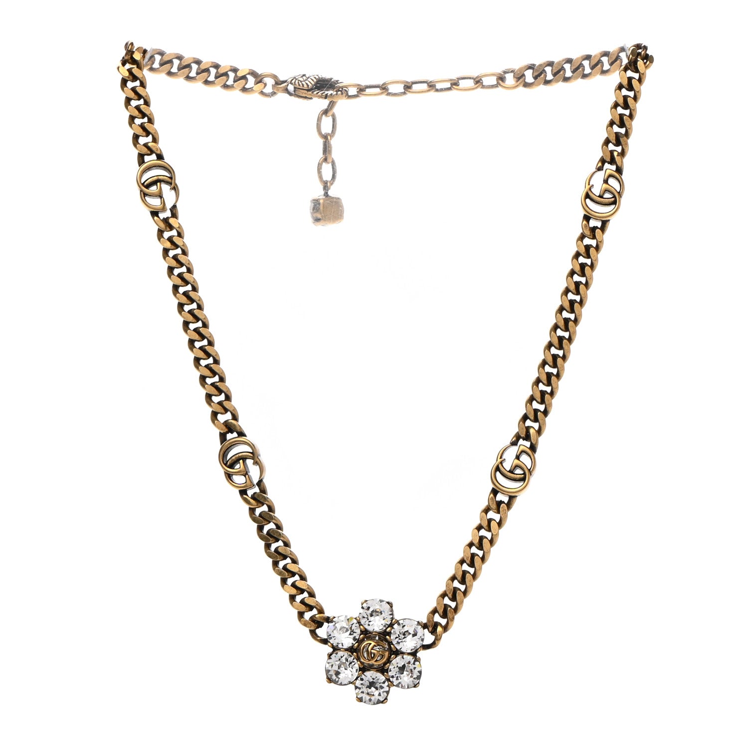 Gucci Crystal Embellished Double G Necklace Aged Gold 3 of 7