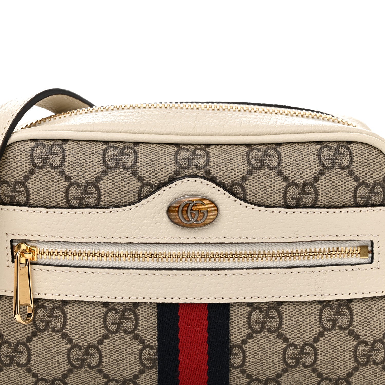 Gucci GG Supreme Monogram Textured Calfskin Web Mini Ophidia Shoulder Bag Beige Ebony Mystic White 8 of 13