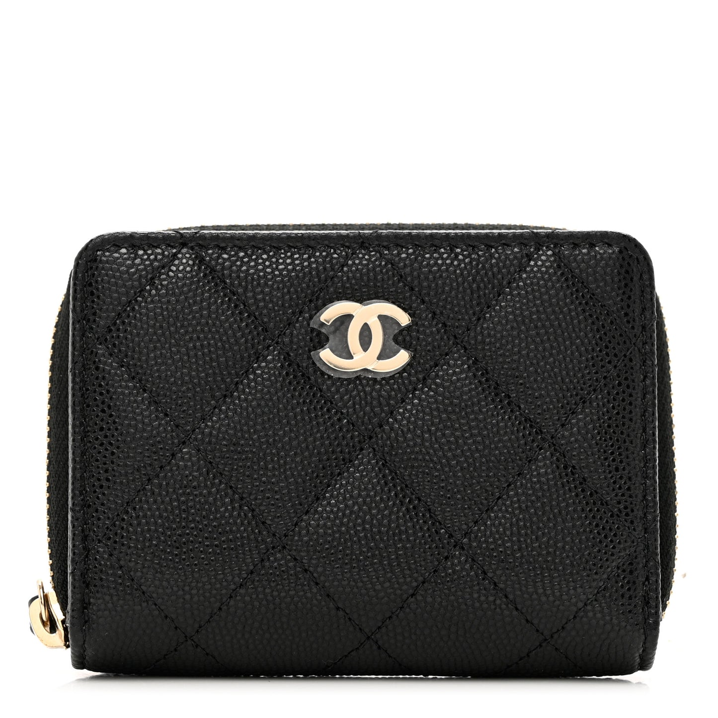 Caviar Quilted Compact Zipped Wallet Black