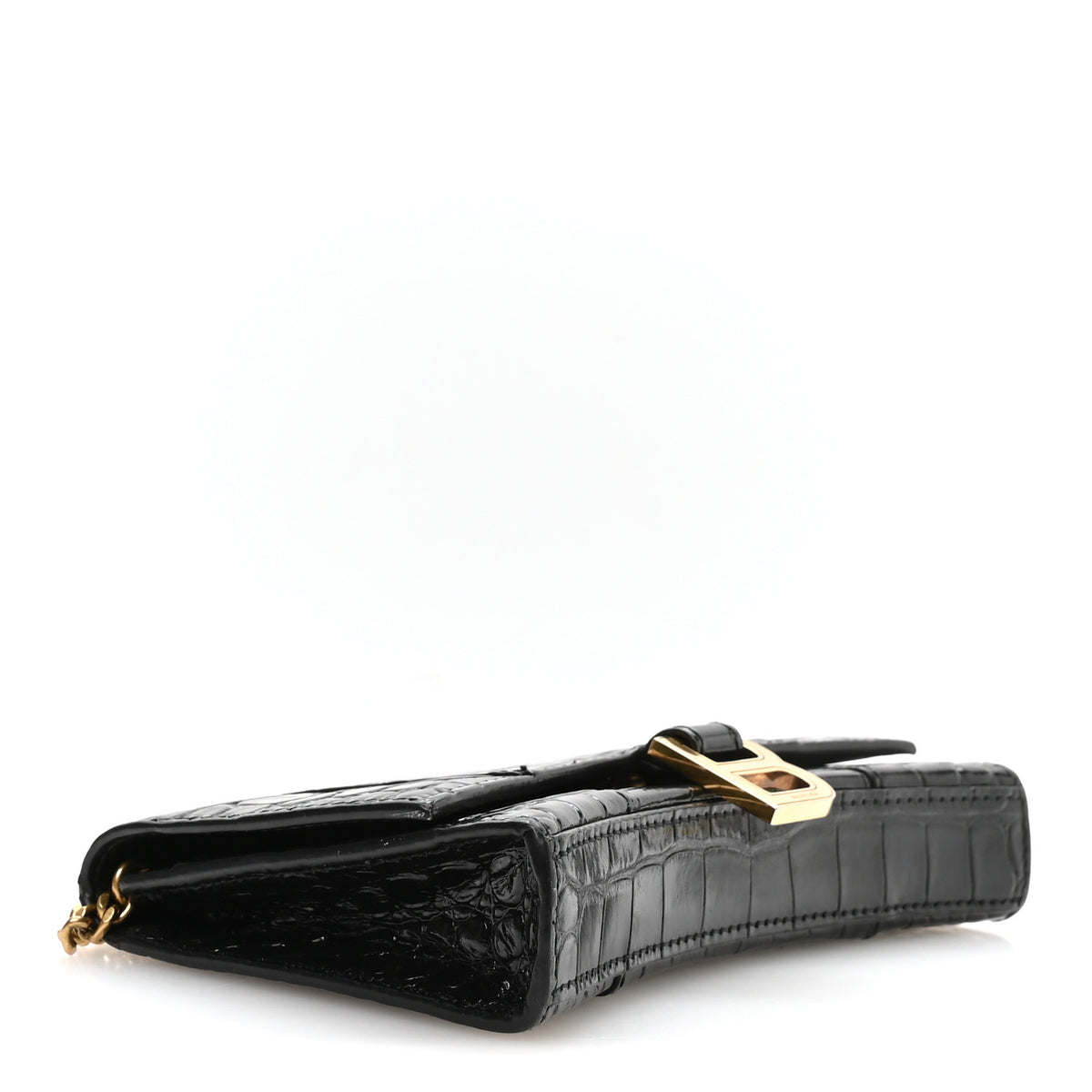 Balenciaga Shiny Calfskin Crocodile Embossed XS Hourglass Wallet On Chain Black 4 of 10
