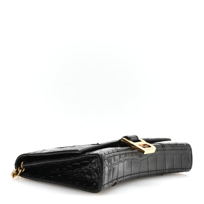 Balenciaga Shiny Calfskin Crocodile Embossed XS Hourglass Wallet On Chain Black 4 of 10