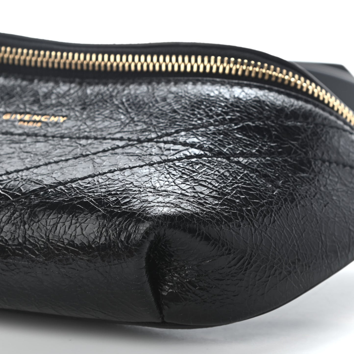 Crackle Calfskin ID Belt Bag Black