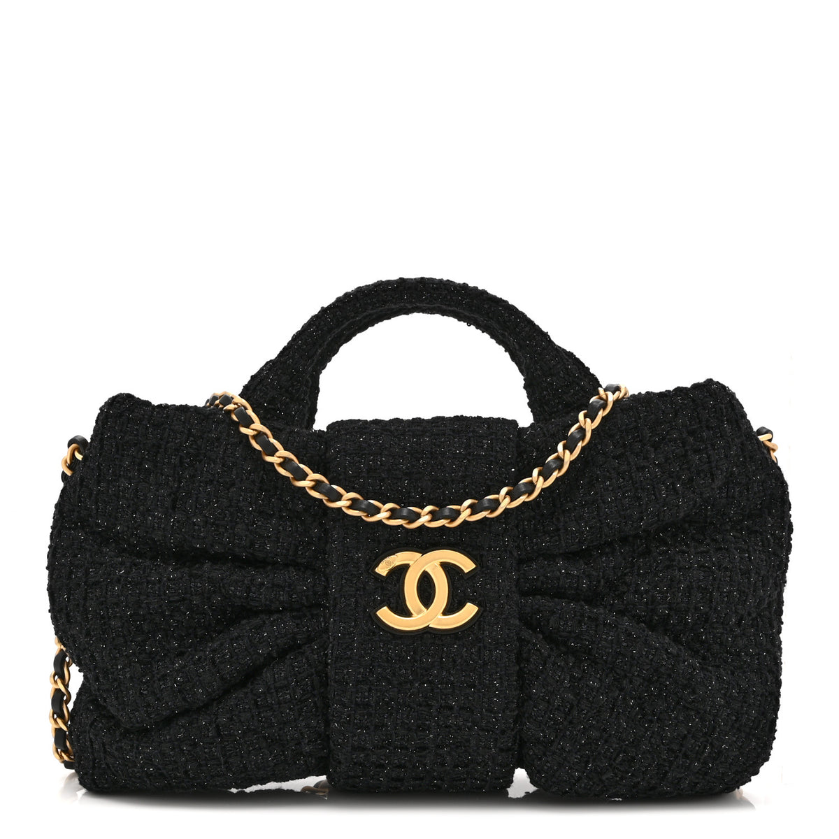 Tweed Quilted Mini Bow Bag Black