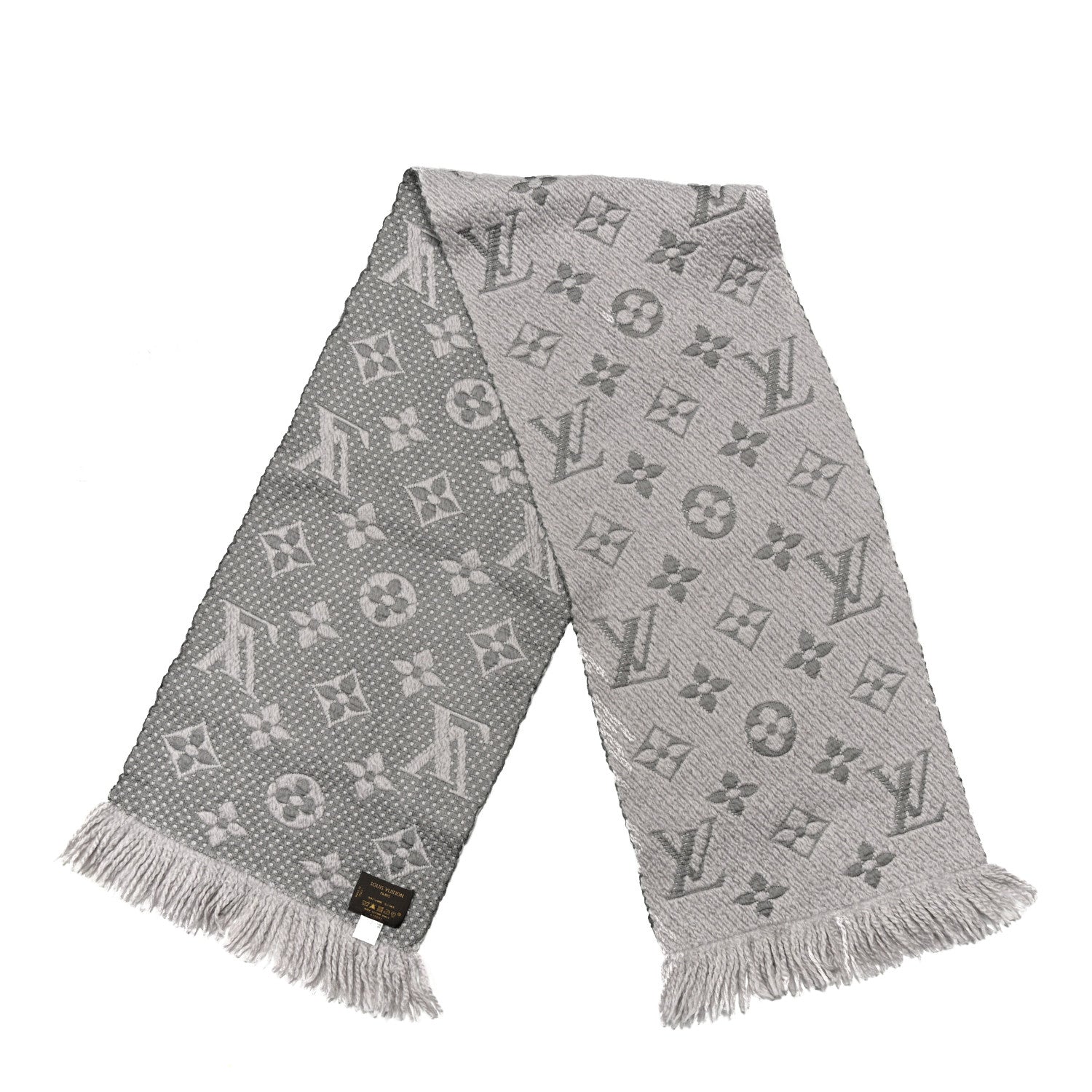 Louis Vuitton Wool Silk Logomania Scarf Pearl Grey 2 of 3