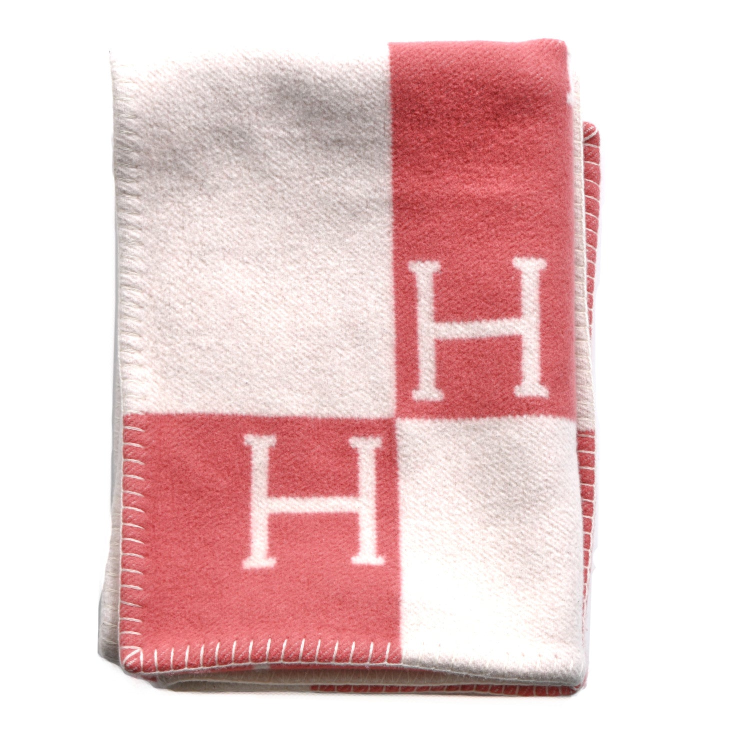 Hermes Wool Cashmere Avalon Baby Blanket Rose Airelle White 1 of 3