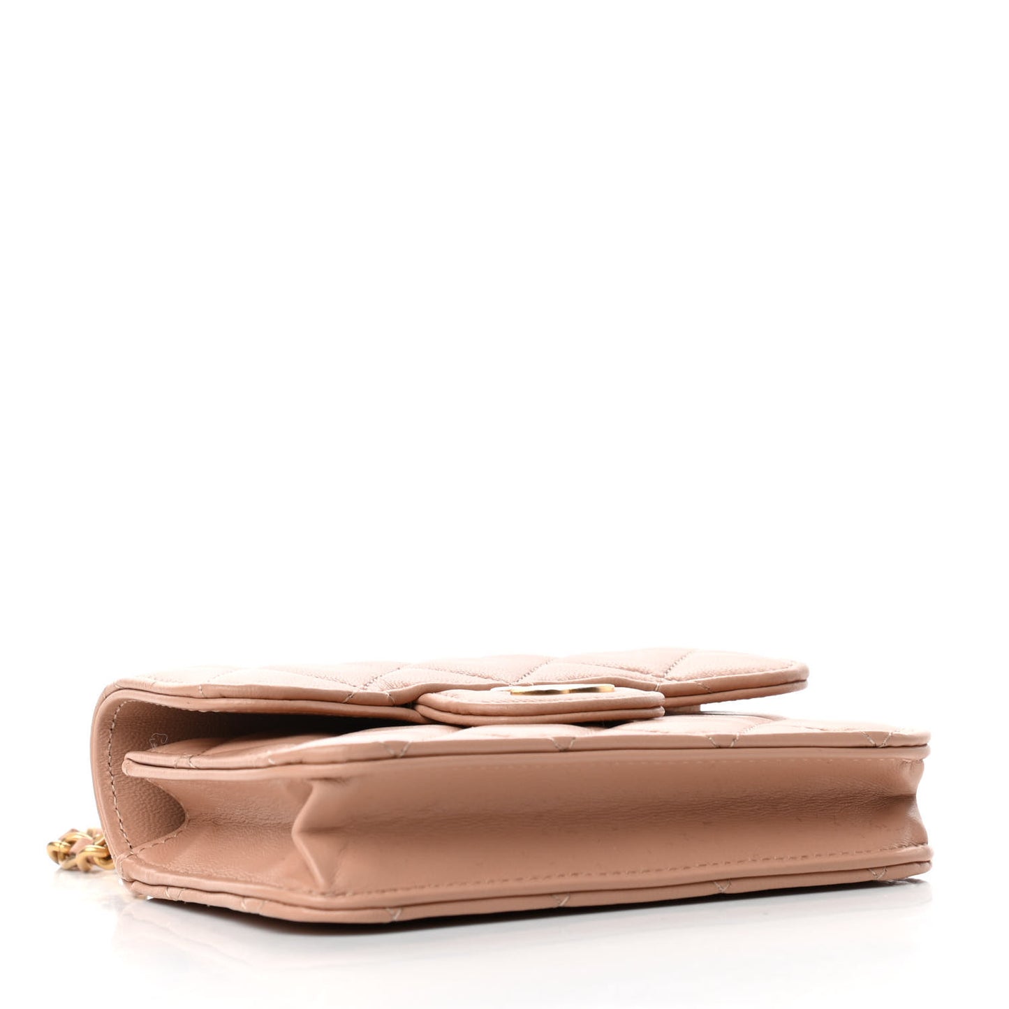 Lambskin Quilted Top Handle Flap Coin Purse With Chain Beige