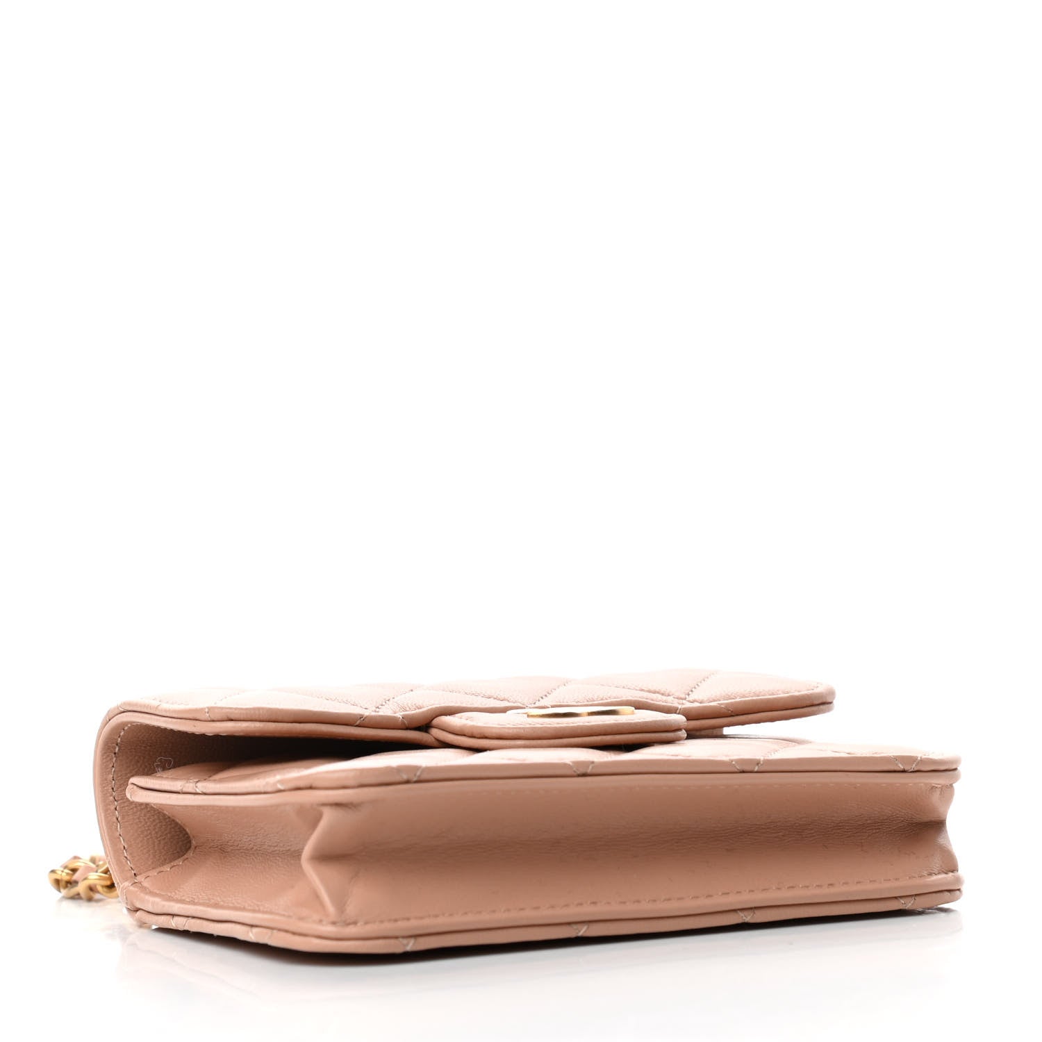 Chanel Lambskin Quilted Top Handle Flap Coin Purse With Chain Beige 4 of 13