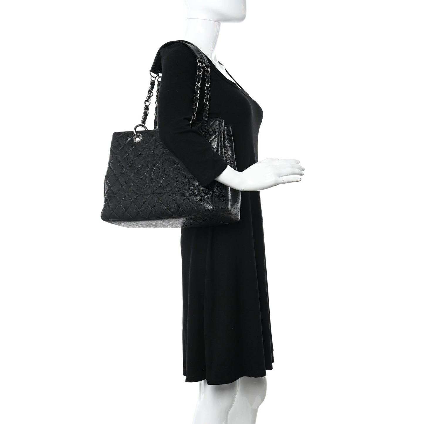 Caviar Quilted Grand Shopping Tote GST Black