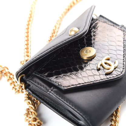 Chanel Snakeskin Calfskin Embossed Chevron Quilted CC Chain Wallet Black 9 of 9