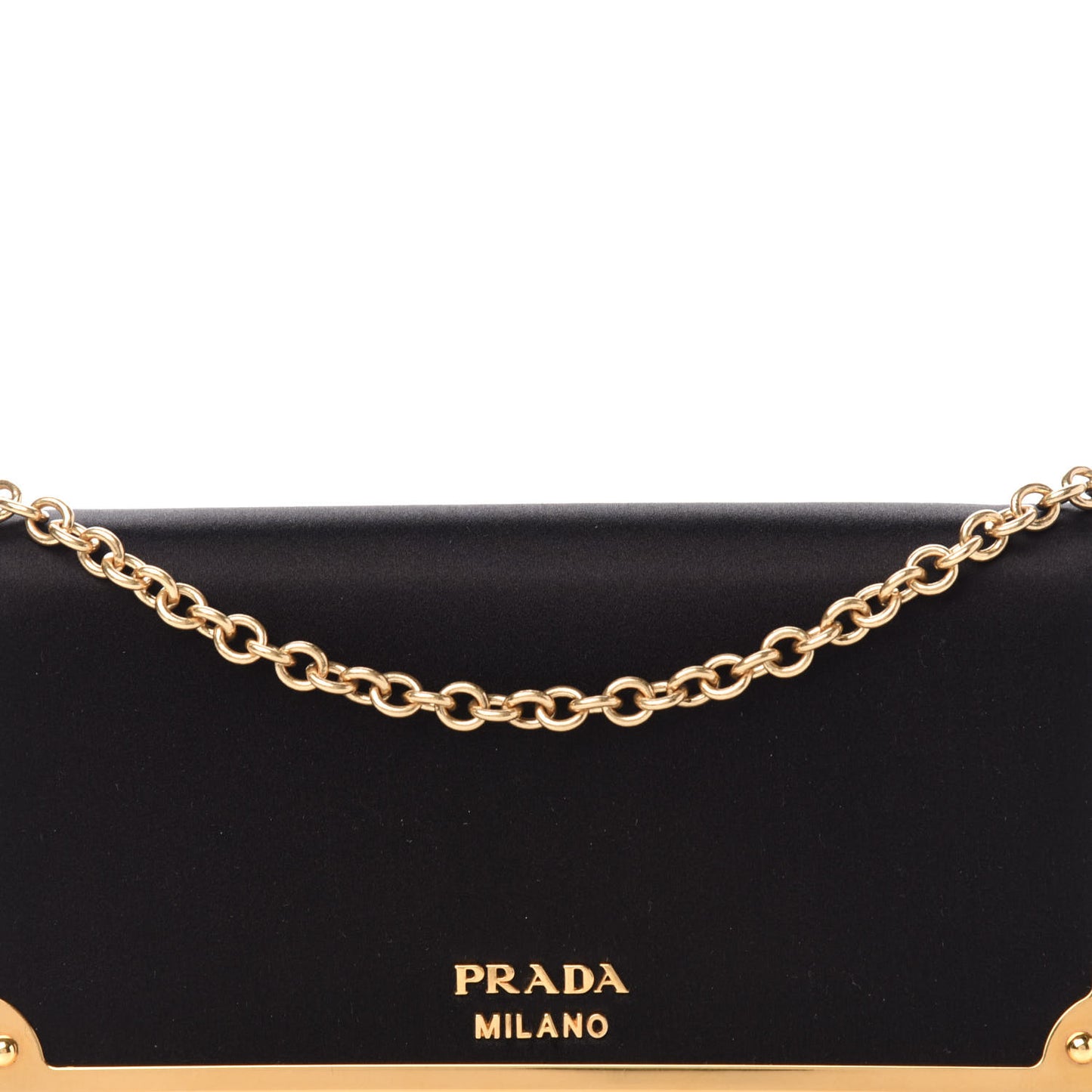 Satin Cahier Chain Wallet Black