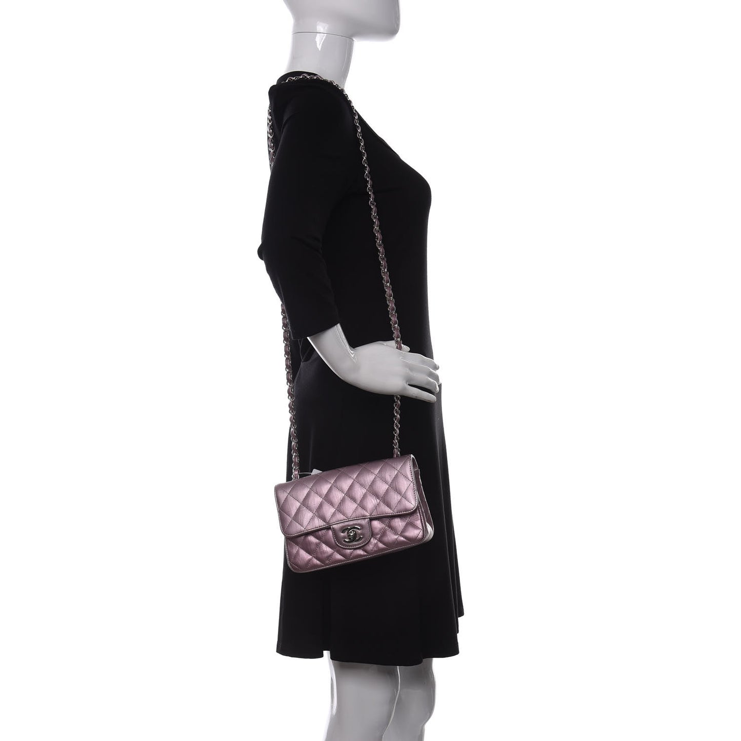 Metallic Calfskin Quilted Mini Rectangular Flap Pink