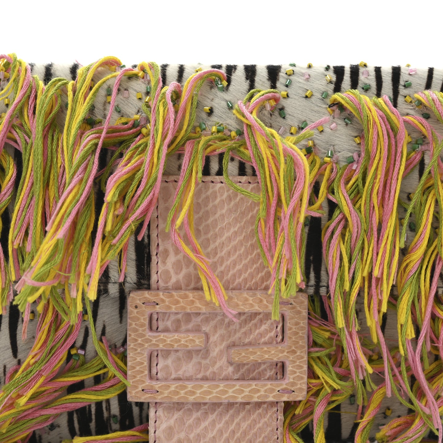 Calf Hair Snakeskin Zebra Print Beaded Fringe Baguette Multicolor