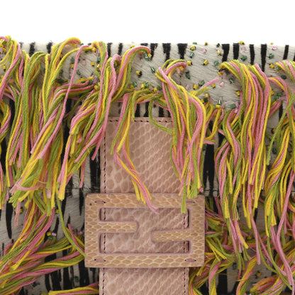 Fendi Calf Hair Snakeskin Zebra Print Beaded Fringe Baguette Multicolor 8 of 11