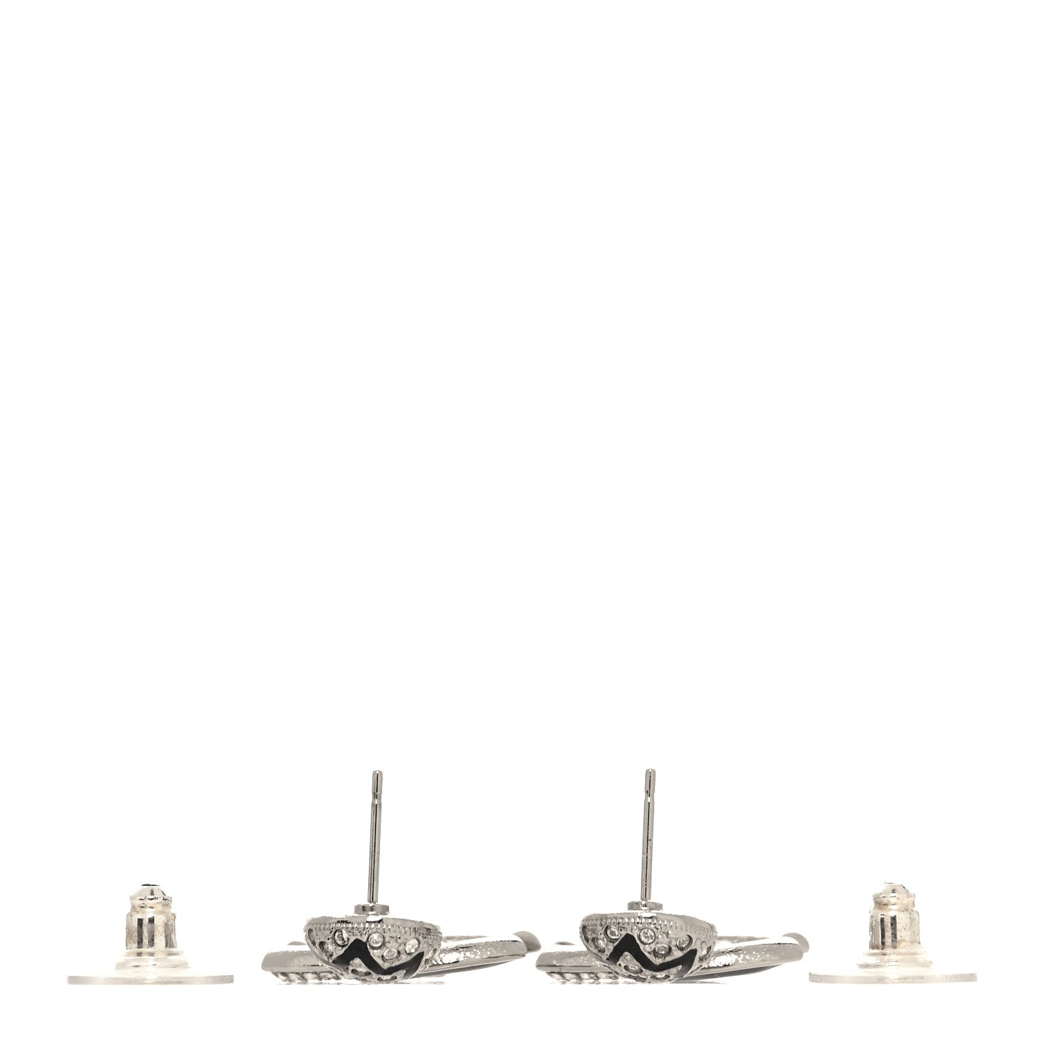 Chanel Crystal Enamel CC Star Drop Earrings Silver Black 3 of 5