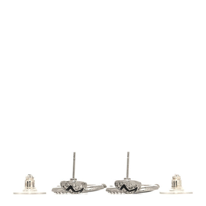 Chanel Crystal Enamel CC Star Drop Earrings Silver Black 3 of 5