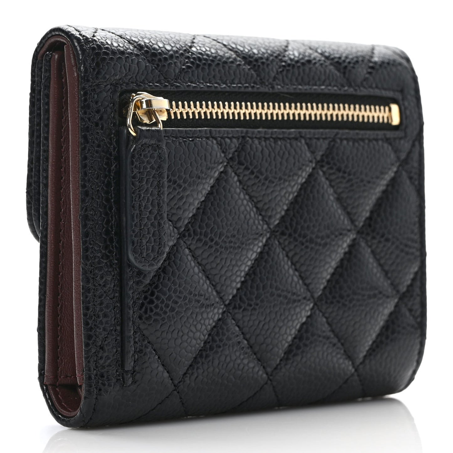 Caviar Quilted Compact Flap Wallet Black