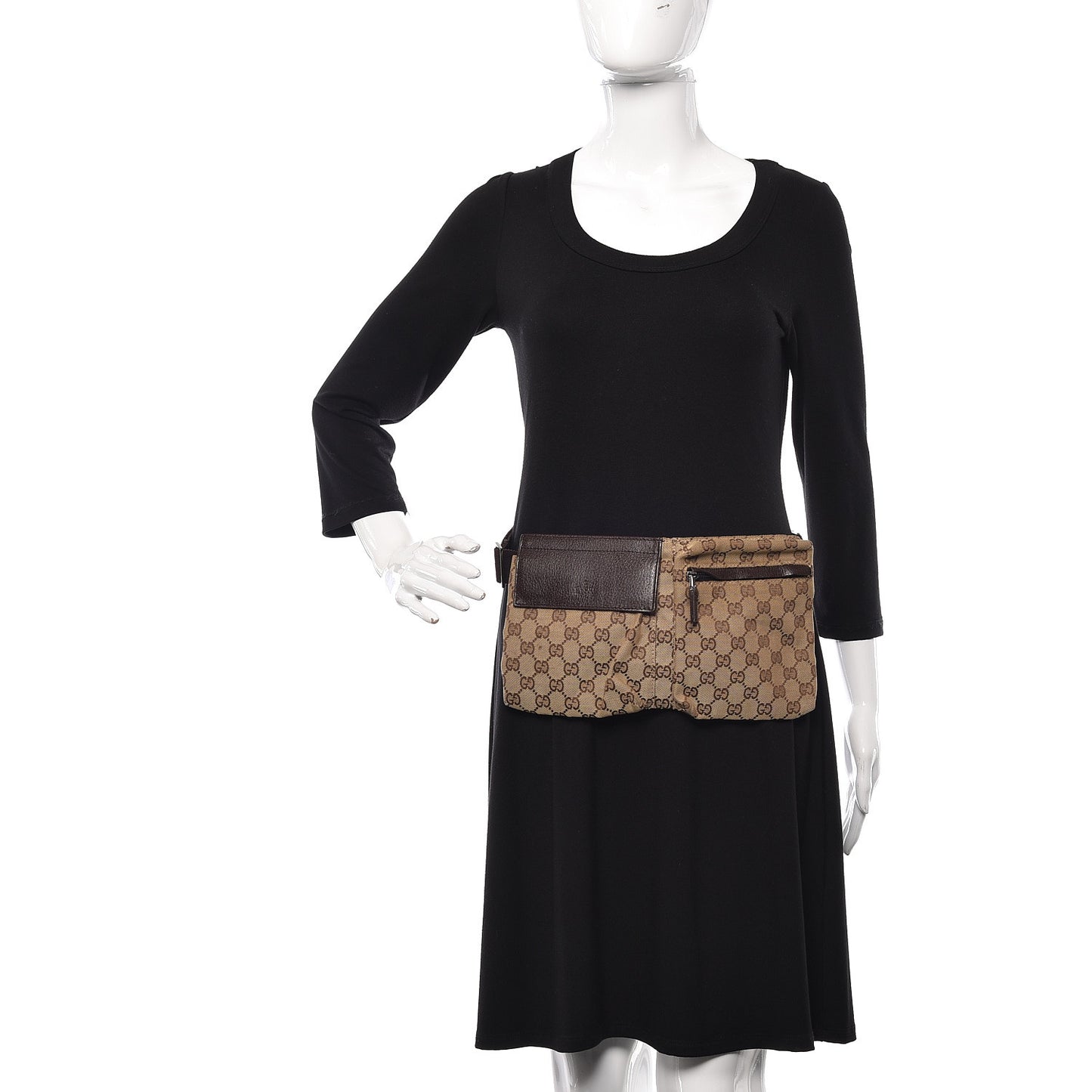 GG Monogram Double Pocket Belt Bag Dark Brown