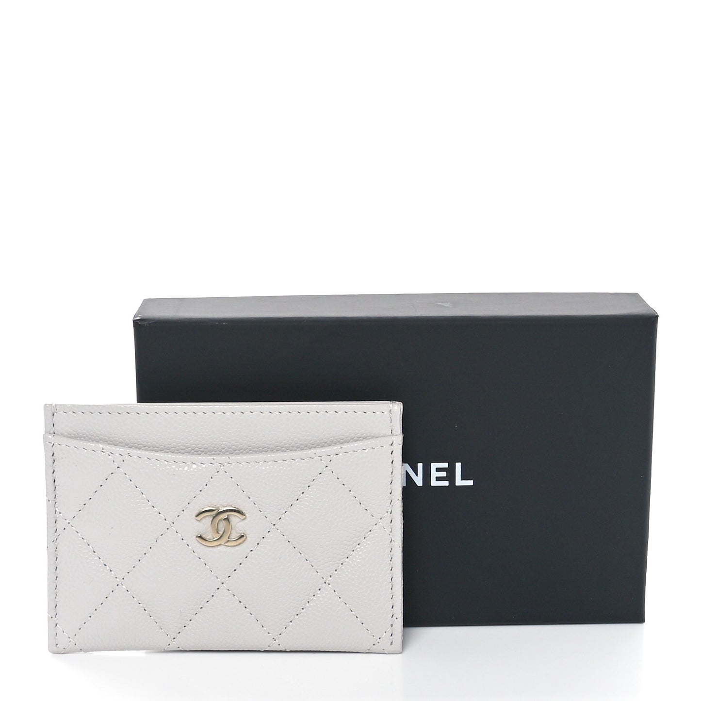 Caviar Quilted Card Holder Light Grey