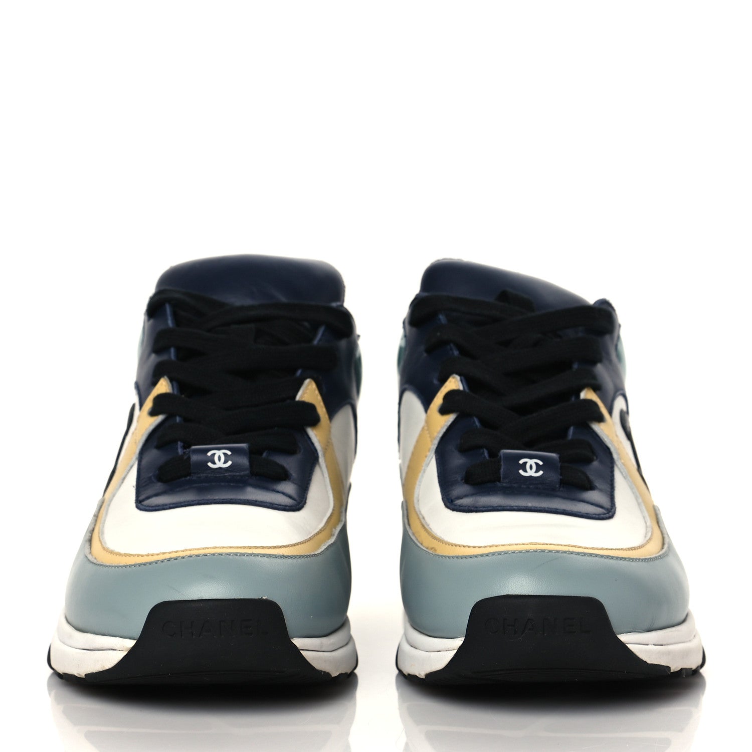 Chanel Calfskin Patent CC Sneakers 39 White Blue Yellow 3 of 8