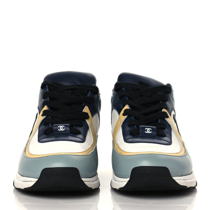 Chanel Calfskin Patent CC Sneakers 39 White Blue Yellow 3 of 8