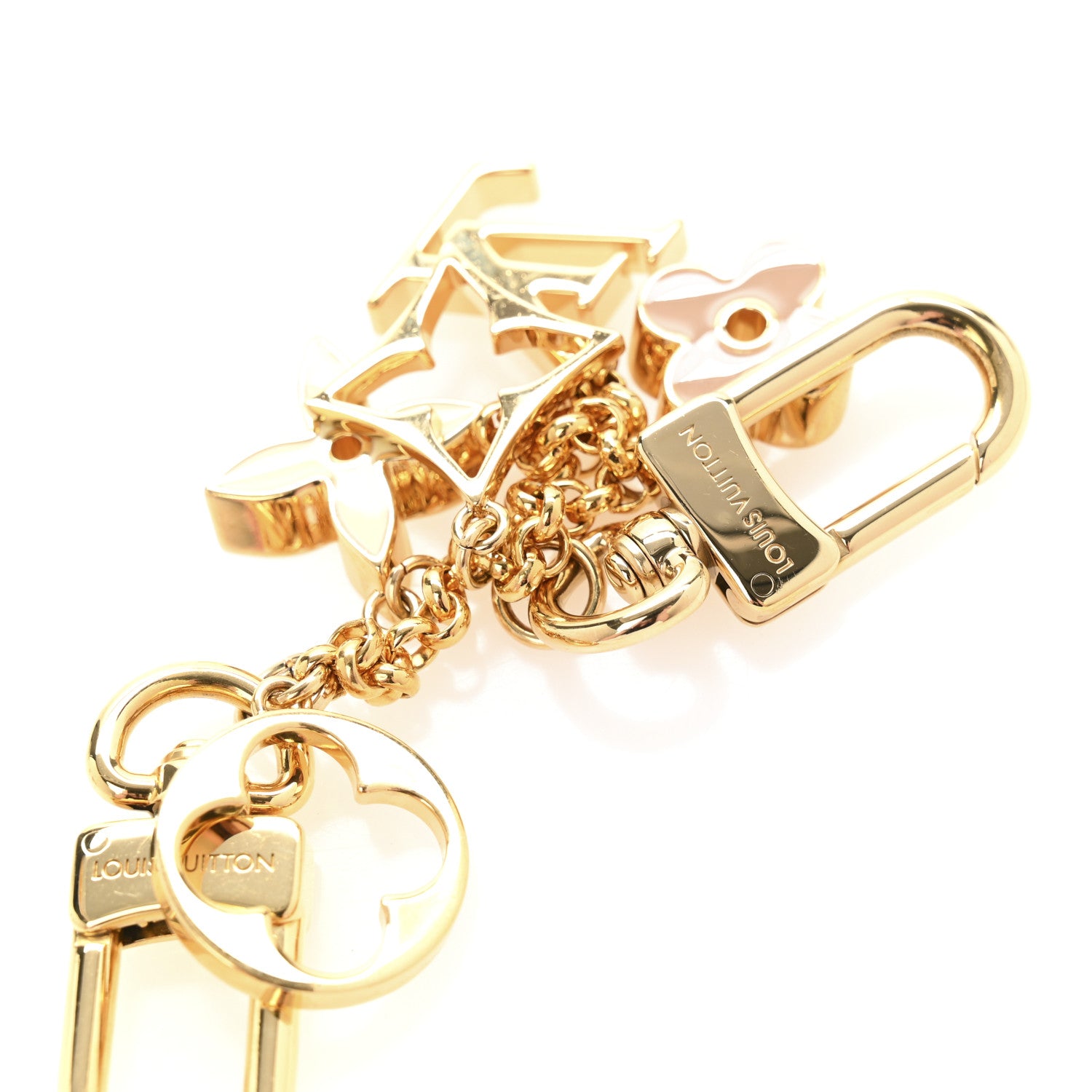 Louis Vuitton Brass Enamel Fleur De Monogram Bag Charm Chain Gold 3 of 4